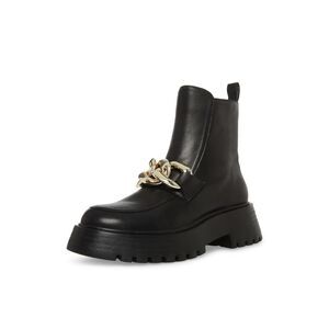 STEVE MADDEN Womens Black Chain Cleo Toe Block Heel Leather Boots Shoes 8.5 M